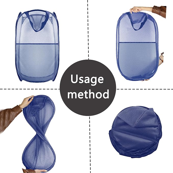 Collapsible Pop Up Laundry Hamper, Extra Large Mesh Foldable Laundry Basket, 28" x 16" x 16" (Blue)
