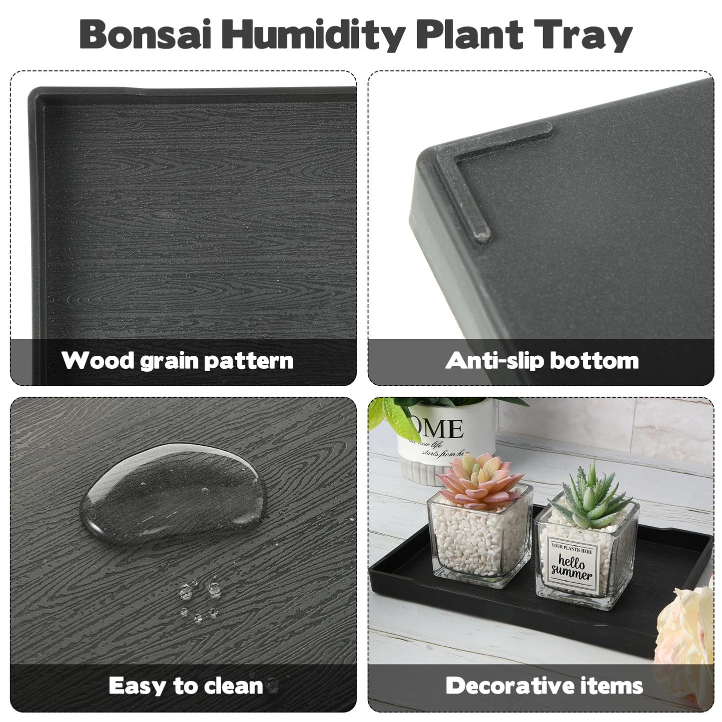 4 Pcs Bonsai Humidity Plant Tray Drip Trays, Plastic Plant Pots Saucers Drainage Trays Square Plants Water Catcher Tray for Indoors Outdoors Cactus Succulents Tree to Drain & Decorate (8.2" x 6.2")