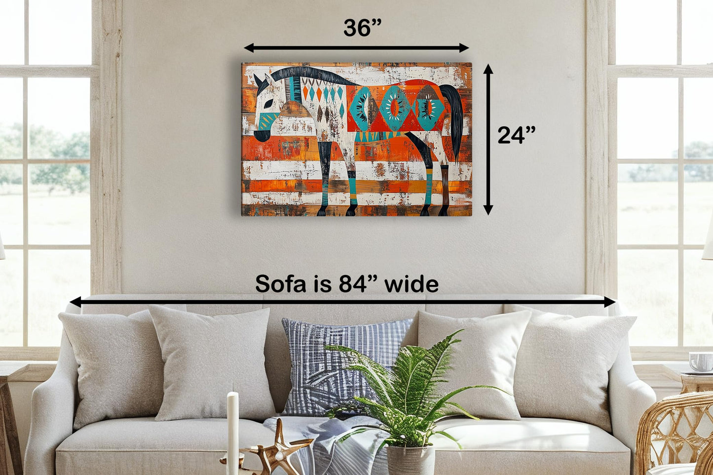 Arizona Canvas Prints Small to Extra Large - Sonoran Desert Landscapes Dining Room, Bedroom, Bathroom, Living Room - Saguaro Cactus Wall Art (Painted Desert Mustang, 24"L x 36"W)