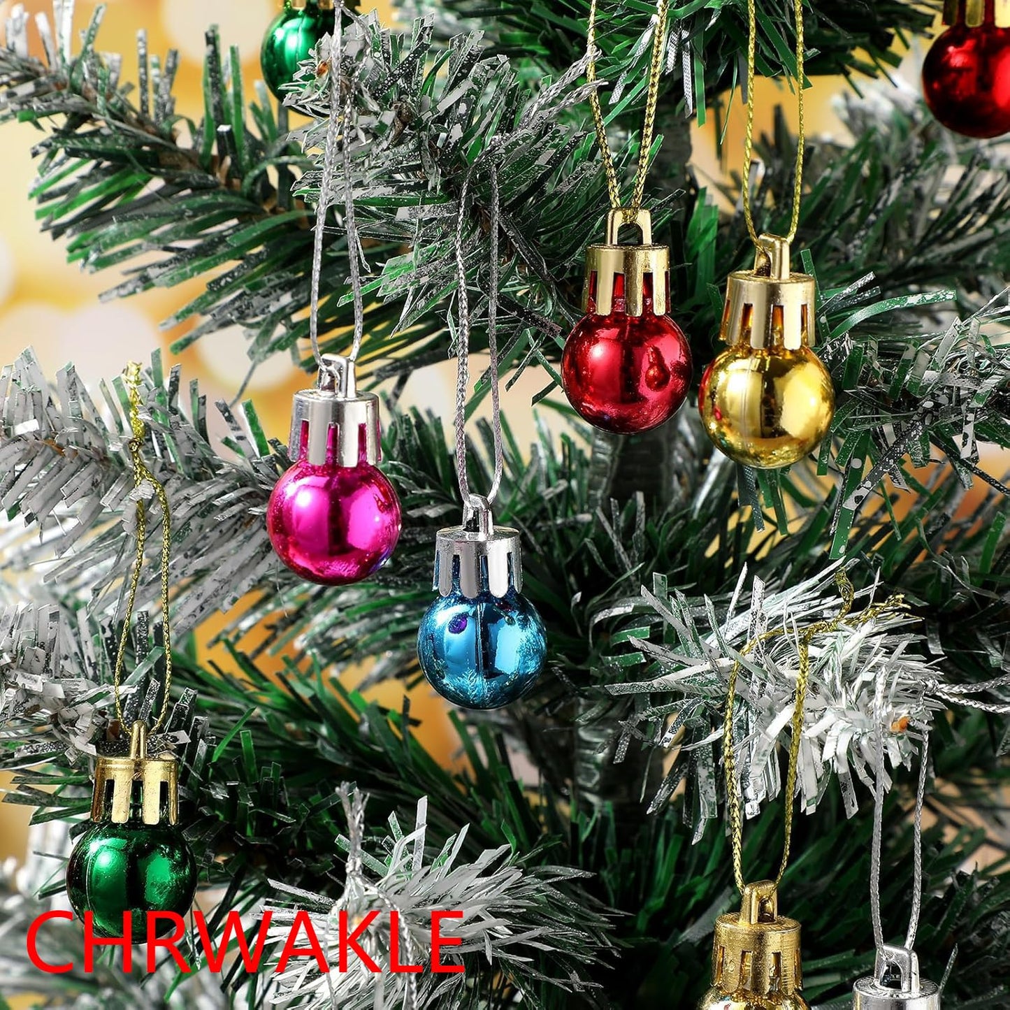 CHRWAKLE Christmas Mini Balls Ornaments, 24 Pack 0.8 inch Mini Glitter Balls Miniature Xmas Tree Hanging Decorations Pendants for Holiday Party Supplies