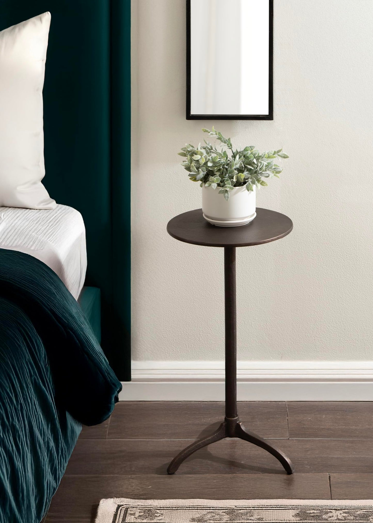 Kate and Laurel Henshall Mid-Century Metal Round Side Table, 12 x 12 x 24, Bronze, Sand Cast Aluminum Sculptural Indoor Plant Stand with Tripod Base for Use as End Table or Bedroom Nightstand