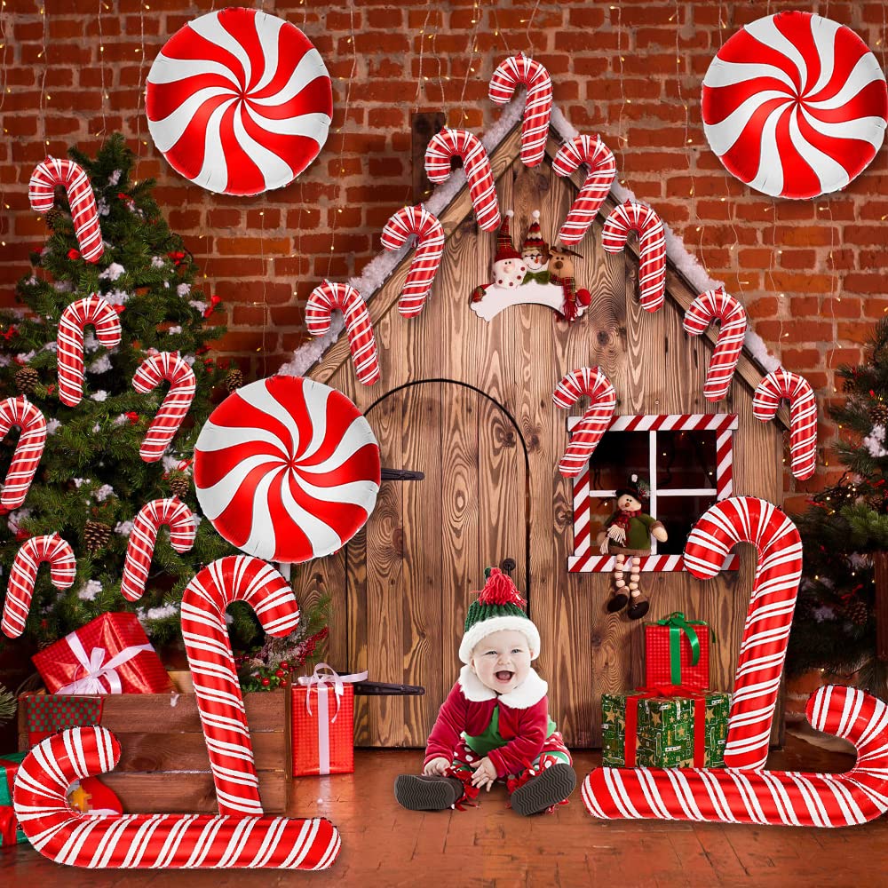 YUJUN 23Pcs Christmas Candy Cane Foil Balloons for Xmas Photo Backdrop Candies Theme New Year Christmas Decoration Party Supplies