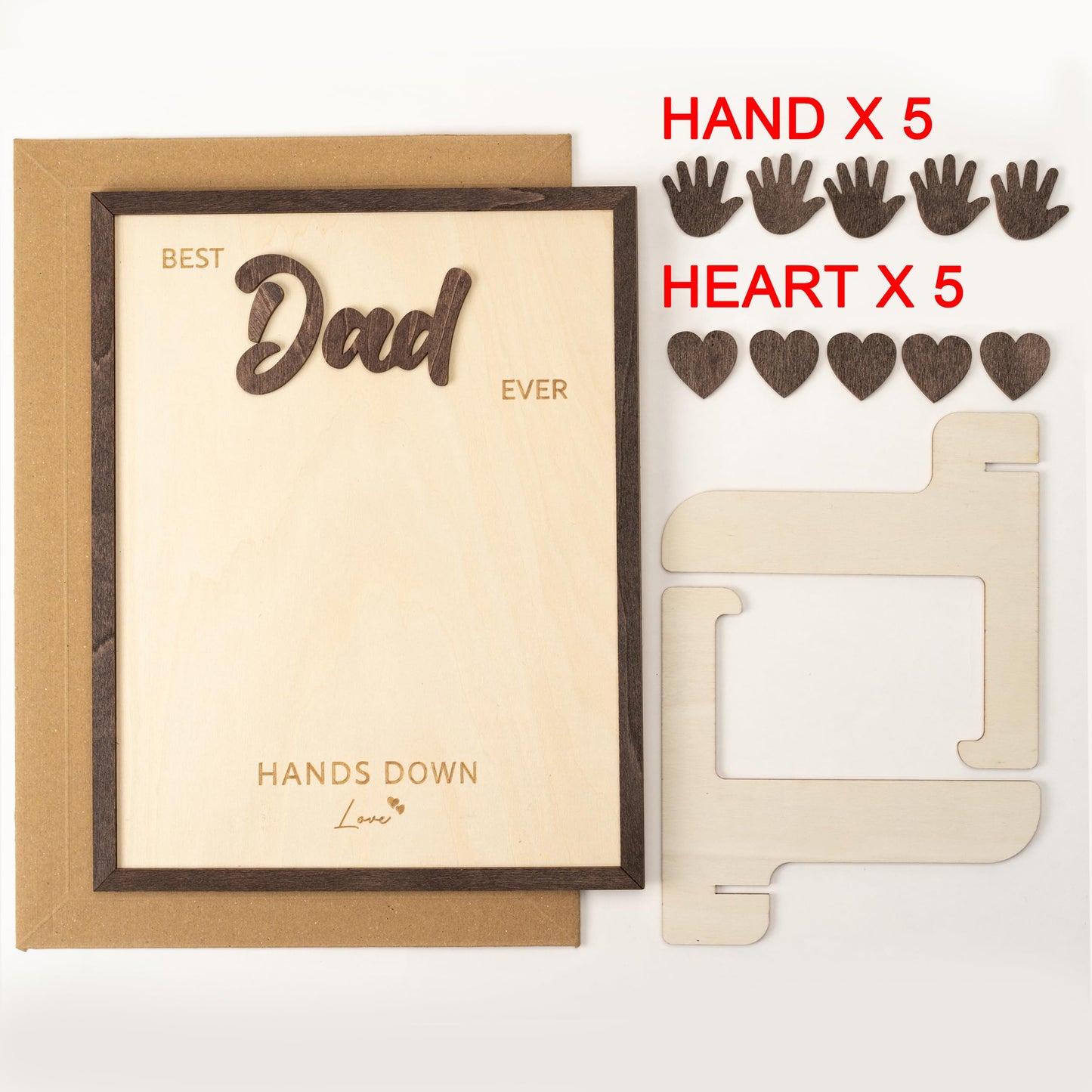 Best Dad Ever Hands Down Sign Wooden Handprint Frame DIY Gifts, Fathers Day Personalized Gifts from Kids, Daughter, Son - Fathers Day Crafts for Kids, Custom Birthday Gift for New Dad, Stepdad