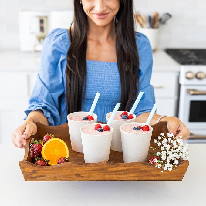 Grow Forward Premium Plastic Kids Cups - 13 oz Unbreakable Wheat Straw Cups for Kids - Non Toxic BPA Free Drinking Glasses for Water, Smoothie - Small Dishwasher Safe Kitchen Tumblers - Sahara