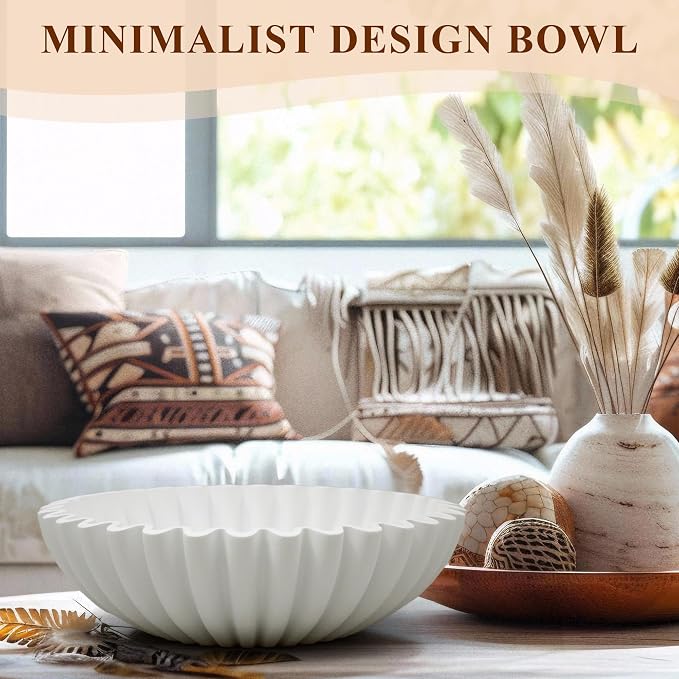 YMXYJM Large Decorative Bowl, Modern Handicraft Bowls for Home Decor, Decorative Fruit Bowl for Kitchen Counter, Ruffle Bowl Decor, Stylish Key Bowl for Entry Table, White