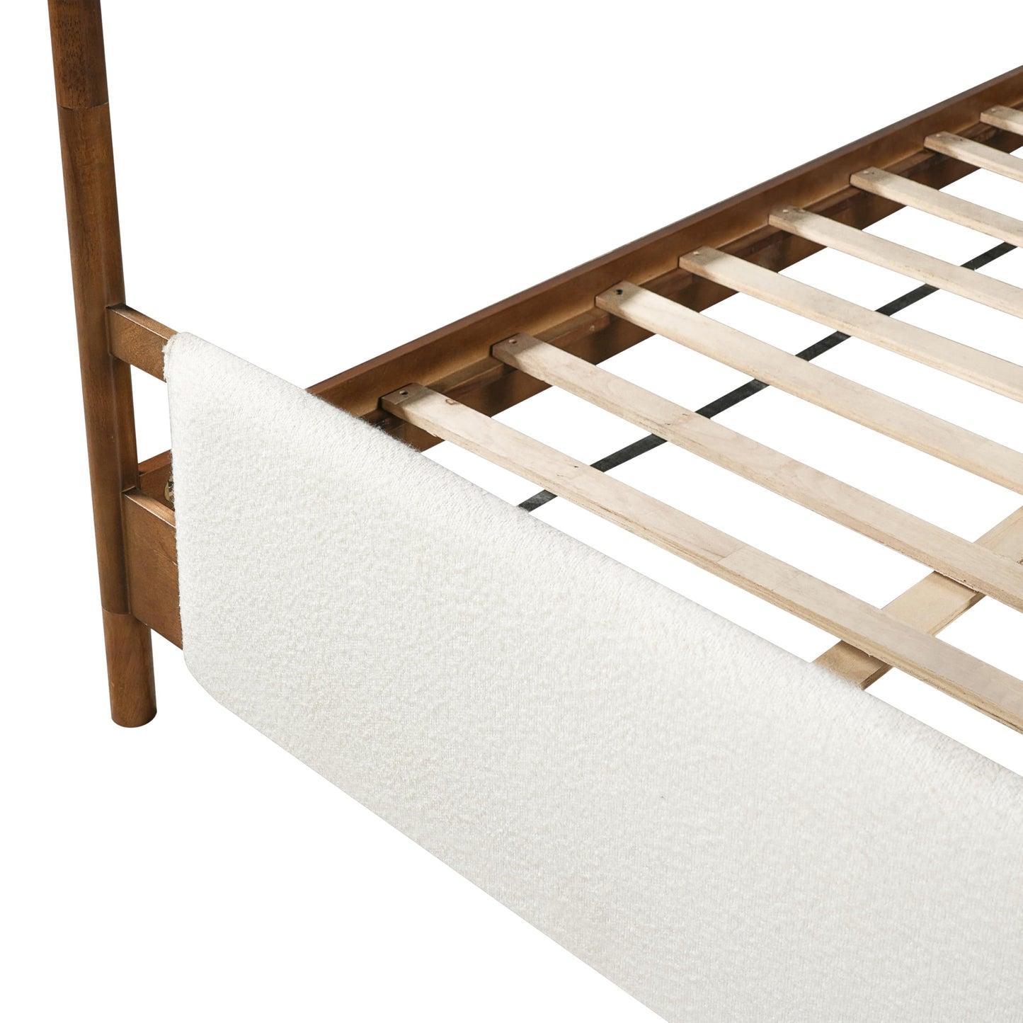 Christopher Knight Home Rotie King Size Canopy Bed Frame, Boucle Upholstered King Size Bed Frame with Headboard, King Platform Canopy Bed, Wooden Slats Support, No Box Spring Needed, White+Brown