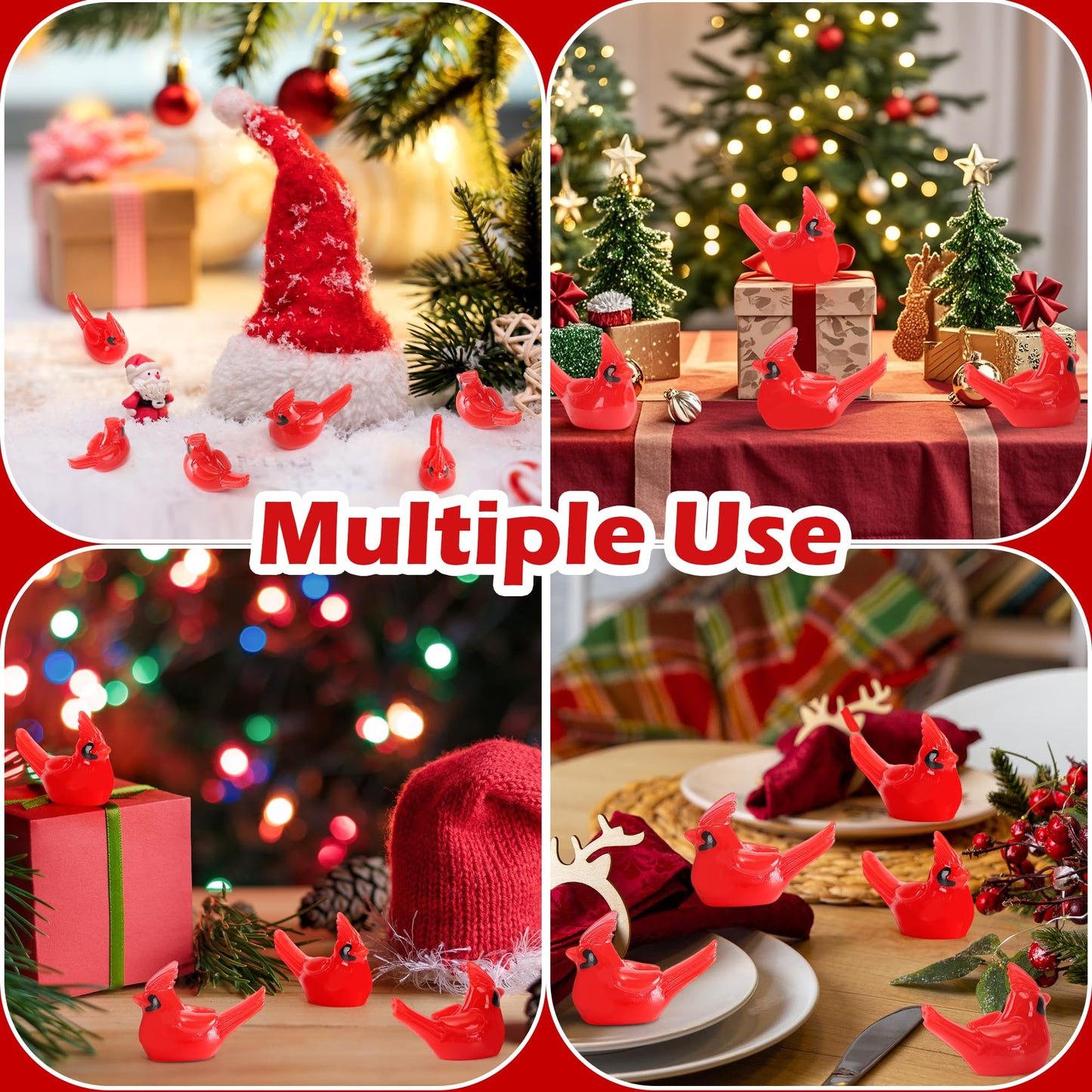 XHDMY 40 Pcs Mini Resin Red Cardinal Birds Christmas Tree Ornaments Bulk Tiny Animals Figurines for DIY Craft Supplies Mini Garden Decor Party Cake Toppers Dollhouses Xmas Gift
