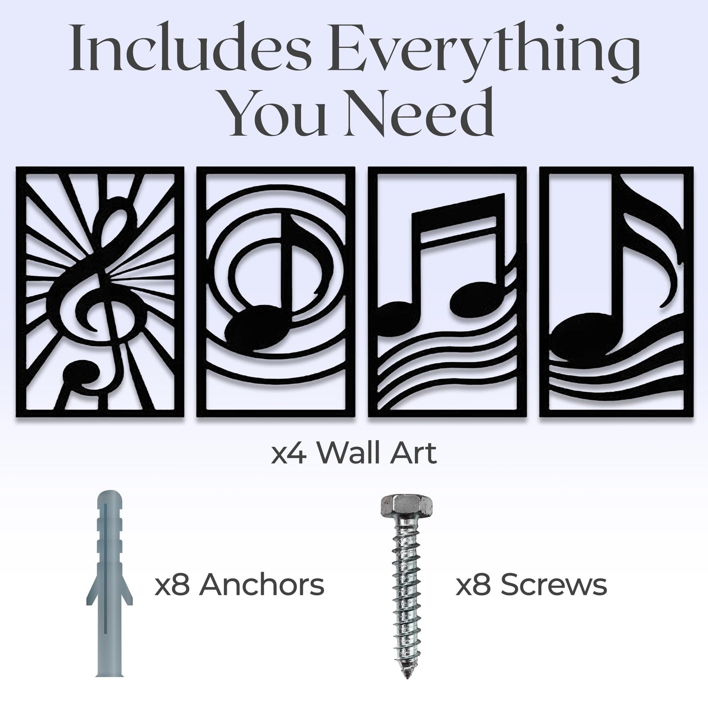 GALLERY GRACE Metal Wall Art Decor – 11" x 16" Set of 4 Single Line Abstract Wall Art for Living Room, Office, or Studio – Modern Minimalist Black Wall Decor with Music Note and Symbol Panels