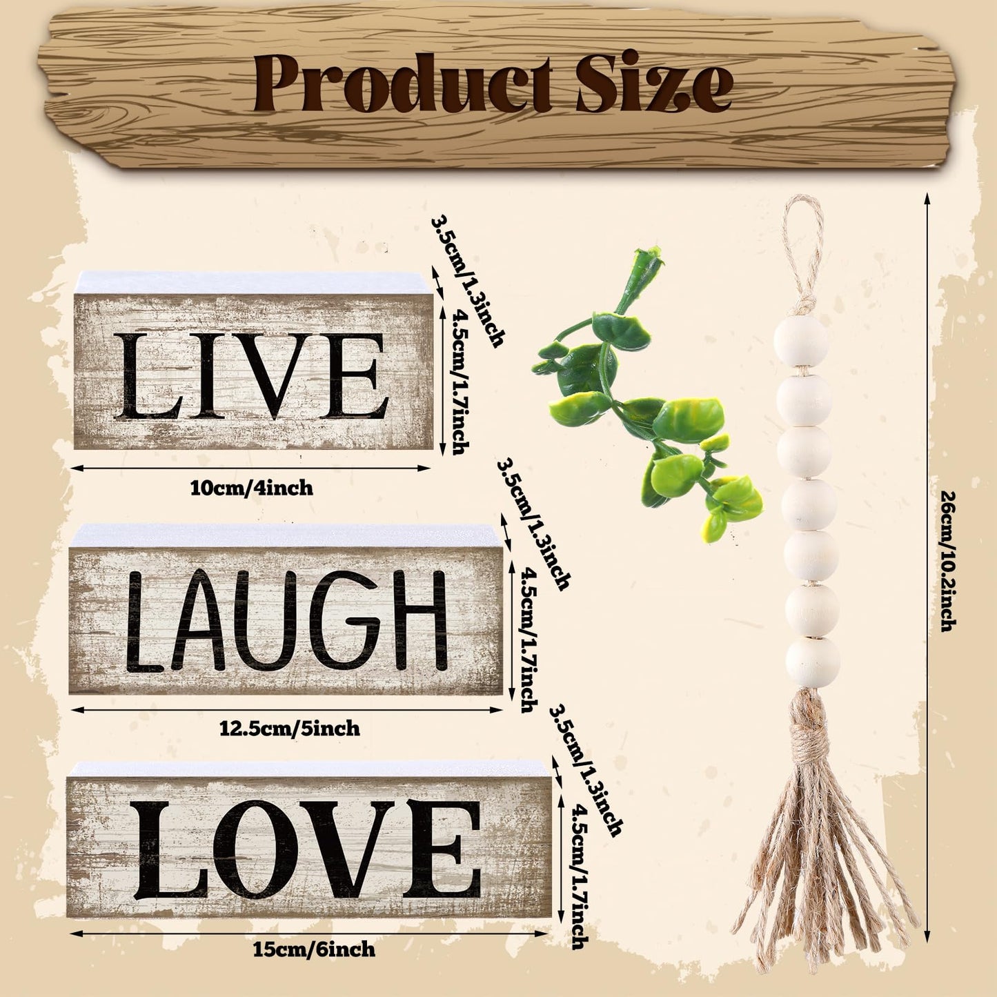 Yuntau 5 Pcs Rustic Farmhouse Tiered Tray Farmhouse Fake Books Decoration Life Laugh Love Wooden Tabletop Decor Love Block Decor Wood Block Sign Gift Centerpiece for Shelf Coffee Mantle Kitchen Table
