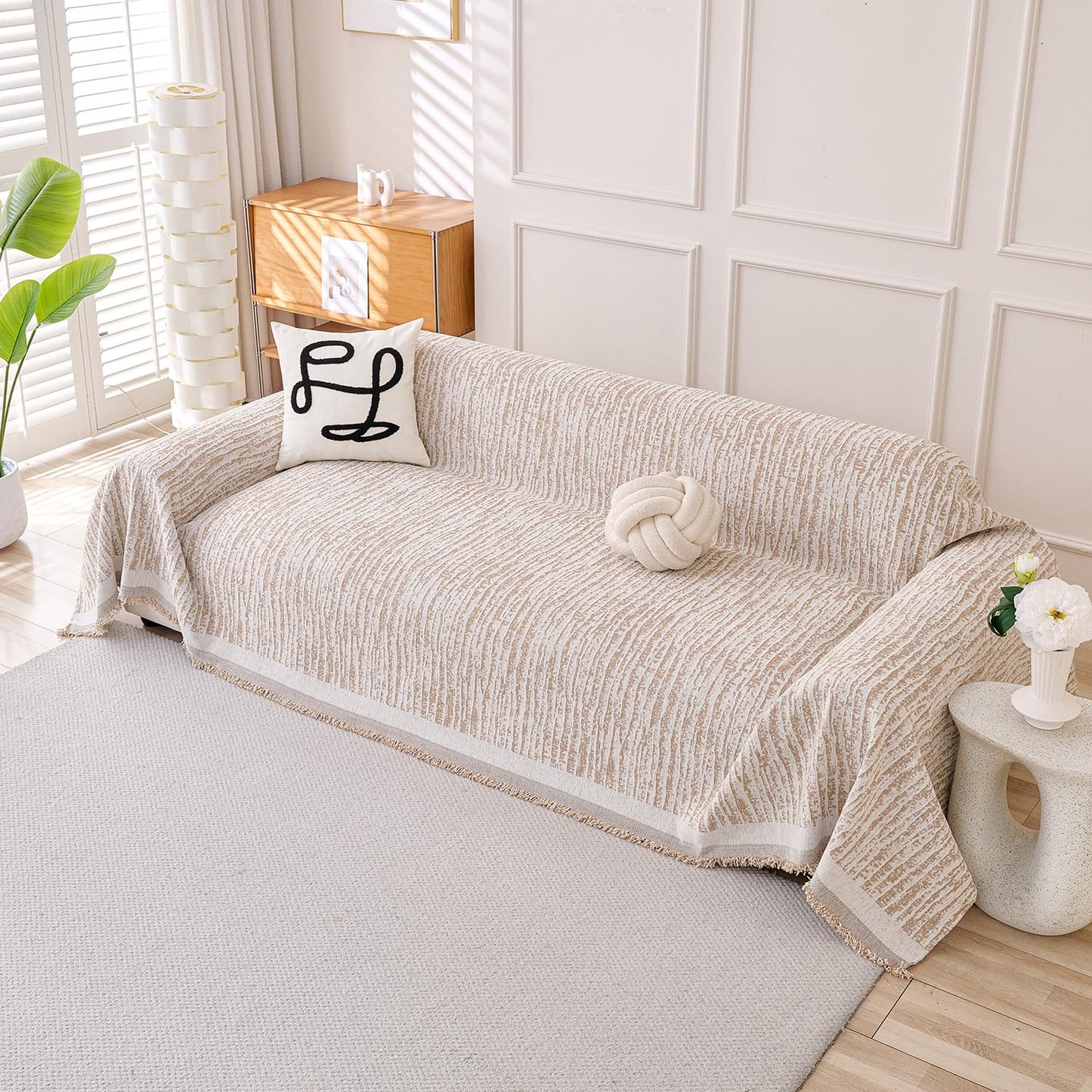 Erke Couch Cover Sheet Blanket, 3-Seat Standard Size Sofa Cushion Slip Covers, L Shape Sectional Furniture Decor Protector, Machine Washable Chenille Slipcover for Pets Dogs Cats