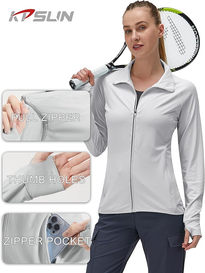 Women's UPF 50+ UV Sun Protection Clothing Long Sleeve Athletic Hiking Shirts Lightweight SPF Zip Up Outdoor Jacket