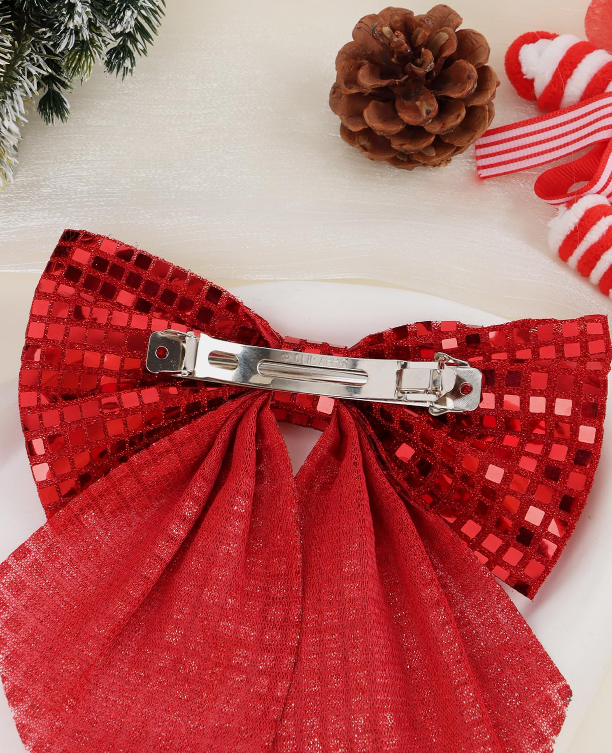 Wecoe 2pcs Christmas Hair Bows Clips - Sparkly Hair Barrettes & Holiday Disco Hair Accessories for Women & Girls