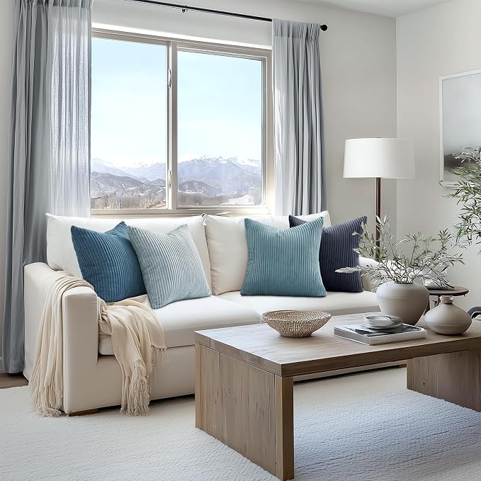 Topfinel BlueGray Throw Pillow Covers 24x24 Inch Set of 4,Soft Accent Corduroy Decorative Cushion Cover,Square Modern Pillow Case for Beach,Patio,Balcony,Living Room,Summer Gradient Shams Home Decor