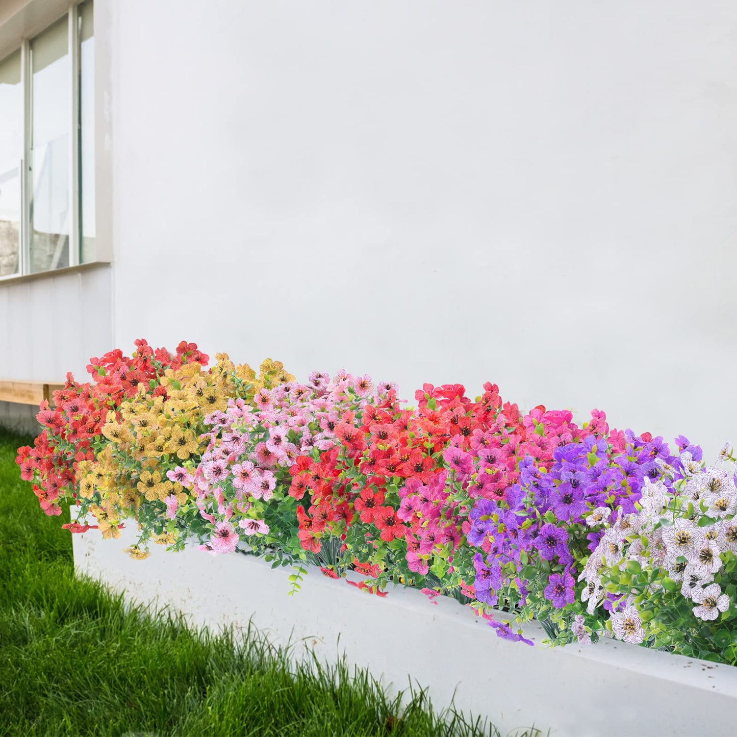 XEOLIAN 12 Bundles Artificial Flowers Outdoor UV Resistant Fake Plastic Plants Indoor Outside Hanging Plants Garden Porch Window Box Home Wedding Farmhouse Festive Shrub Decor (Pink)