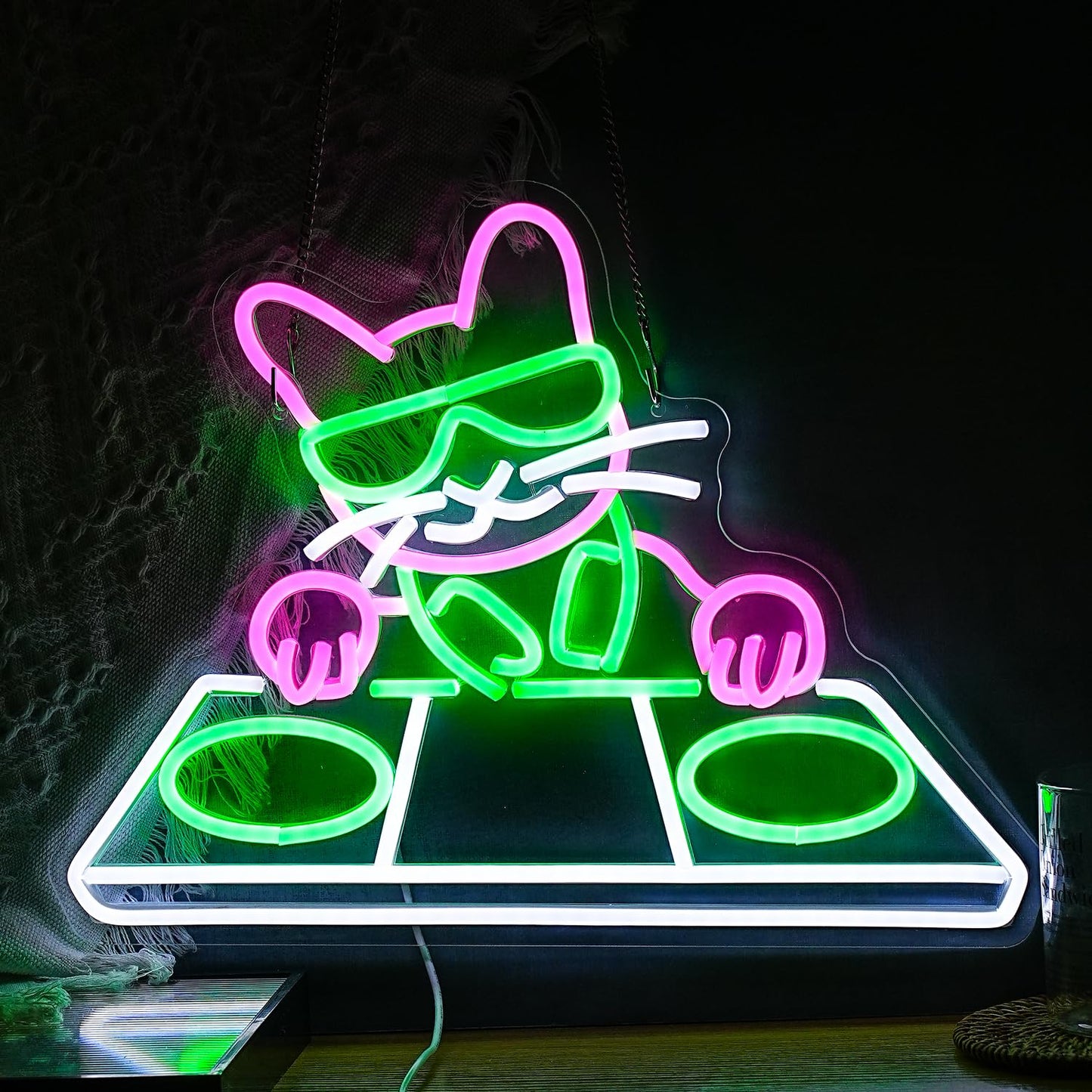 JLEWUINH Cat DJ Player Neon Sign Dimmable DJ Player Led Neon Light for Wall Decor USB Powered Cool Neon Light Sign for Bar Party Man Cave Bedroom Art Wall Decoration