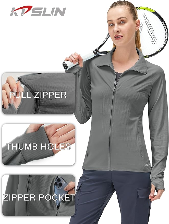 Women's UPF 50+ UV Sun Protection Clothing Long Sleeve Athletic Hiking Shirts Lightweight SPF Zip Up Outdoor Jacket
