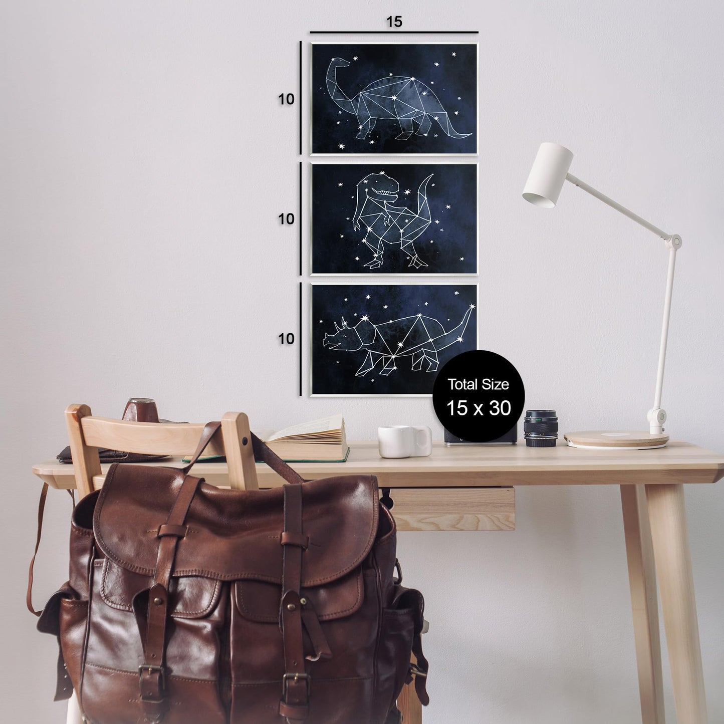 Stupell Industries Night Sky Dinosaur Constellations Outer Space, Design by Daphne Polselli Wall Plaque, 3pc, Each 10 x 15, Blue