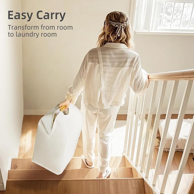 STORAGE MANIAC 3-Pack Large Laundry Hamper, 80L (21.1 Gal) Collapsible Laundry Basket with Bamboo Handles, Freestanding Waterproof Clothes Hamper for Laundry Room, Bedroom, Dorm, Towels, Beige
