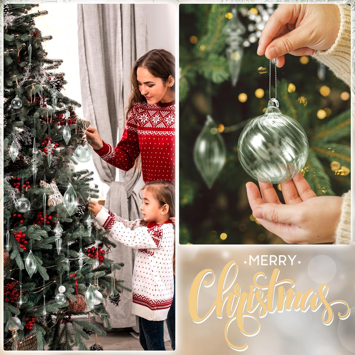 Thyle 25 Pcs Clear Glass Christmas Ornaments Glass Finial Teardrop Icicle Balls Hanging Decorative Crystal Ornaments for Christmas Tree Wreath Home Decoration Supplies, 6 Style