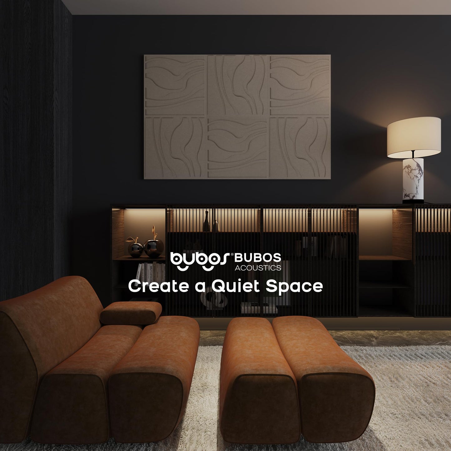 BUBOS Art Acoustic Wall Panels 6 Pack - 23.6"x23.6" Self-adhesive Sound Proof Panels, Decorative Sound Absorbing Panels for OFffice, Home Theater & Studio Recording Equipment, Camel