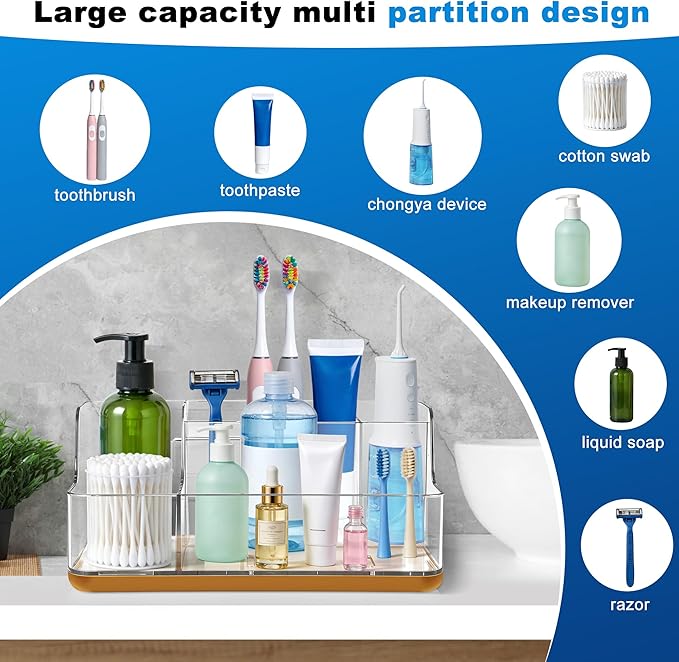 Gold Vanity Bathroom Countertop Storage Rack Lipstick & Makeup Brush Organizer Skincare Storage Box for Vanity Ideal for Bathroom, Living Room, and Kitchen Organization
