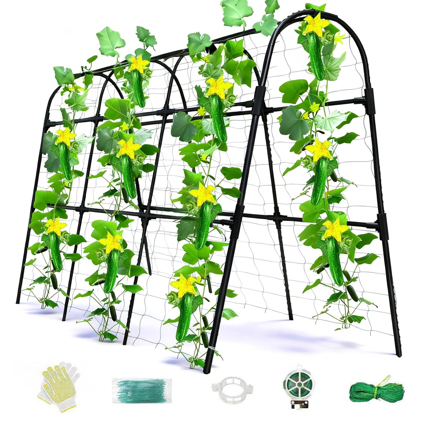 Laodier Cucumber Trellis for Raised Bed, U-Shape Garden Arch Metal Support for Climbing Plants, Metal Arch Plant Support Vegetables Trellis, Plant Support for Vine Outdoor (Black, 47*30*47inch(L*W*H))
