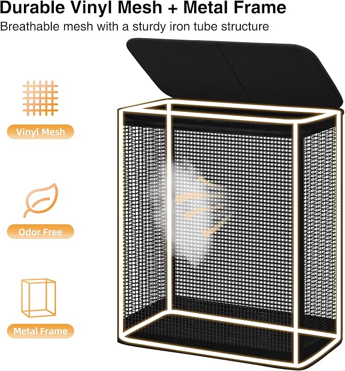 STO STO Double Laundry Hamper with Lid, 140L Large 2 Section Laundry Sorter, Laundry Basket with Removable Washable Canvas Liner Bag, Breathable Clothes Hamper for Bedroom Bathroom Laundry Room Closet