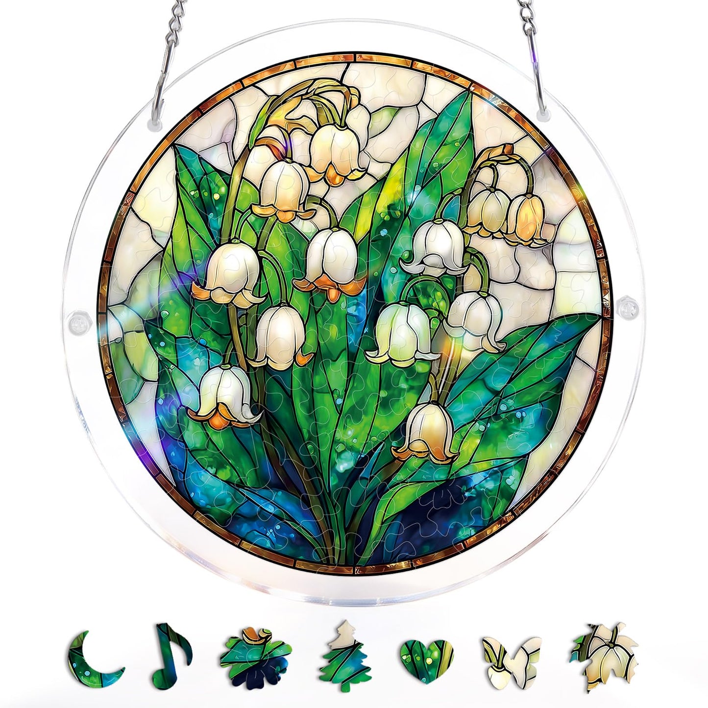 KaayeeWood 83 Pieces Acrylic Suncatcher Puzzle, Unique Secret Lily Valley Acrylic Sun Catcher Puzzle Kit for Doors Garden and Window Hanging, DIY Suncatcher Kits for Adults, 7.4 in
