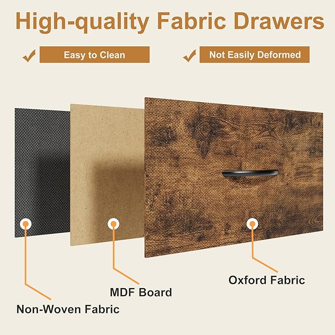 AFLUI Triple Bookshelf with 3 Fabric Drawers, 4-Tier Book Shelf and 10 Display Shelves, Industrial Large Bookcase for Home & Office, Rustic Brown, 59'' Wide