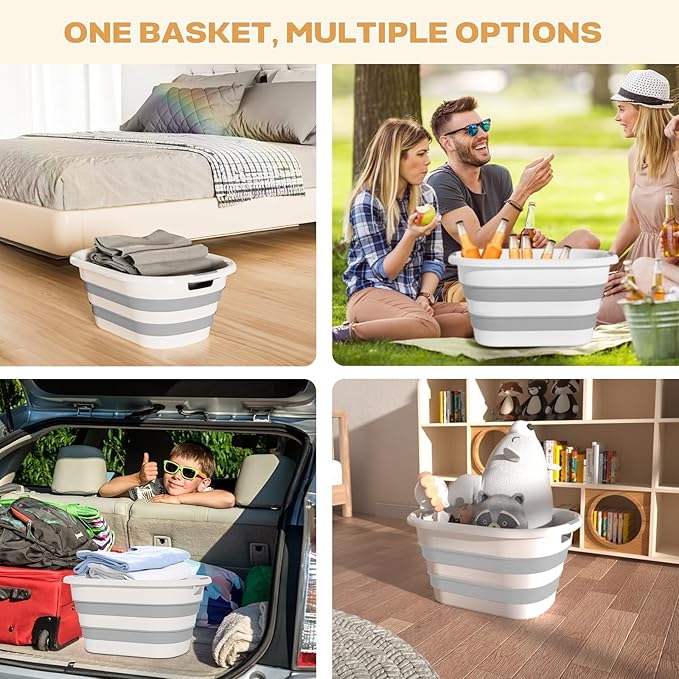 OOAMBB 43L(11.5Gallon) Collapsible Laundry Baskets Plastic, Pop Up Laundry hamper/Storage Container, Foldable Laundry Basket with Large Capacity,Sturdy,Space Saver (Grey, 2 Packs)