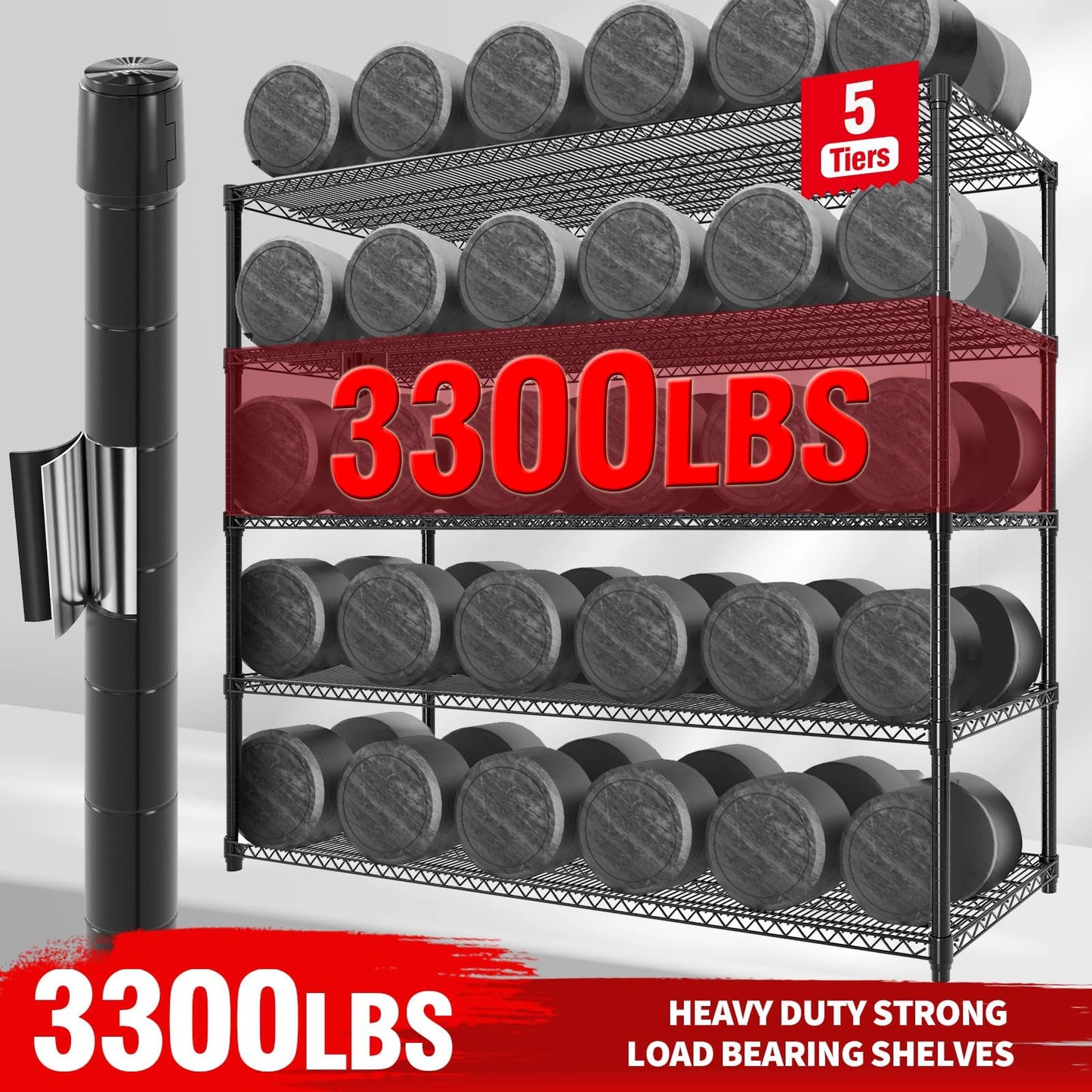 ExploreHorizon 5-Tier Metal Storage Shelving Unit, 3300 Lbs Load Capacity Heavy-Duty Shelf Organizer, Adjustable Wire Rack Shelves for Garage, Pantry & Kitchen, 82.6" h x 59" w x 23.6" d