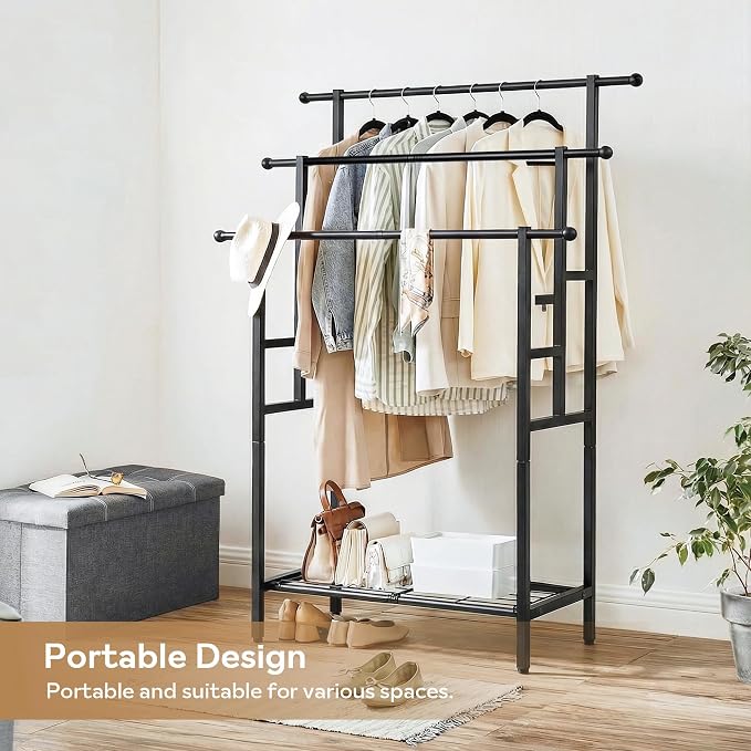 Free Standing Towel Rack, 3 Tiers Oversized Metal Ladder Holder with Storage Shelf, Black, for Bathroom Bedroom Living Room