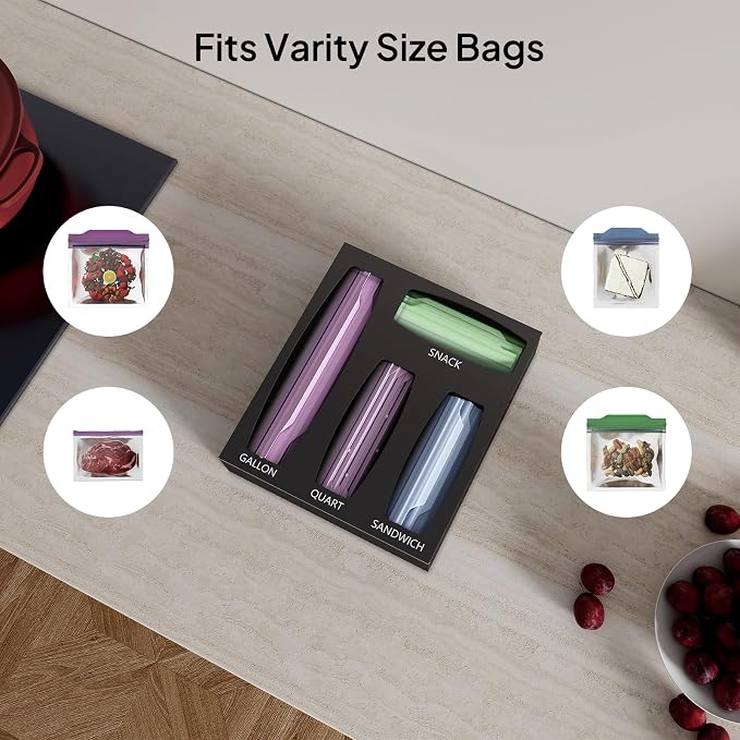 Aquiver Acrylic Bags Organizer - Baggie Bags Drawer Organizer & Plastic Food Storage Bags Holder - Compatible with Gallon, Quart, Sandwich, Snap, Freezer, Slider Bags (Black)