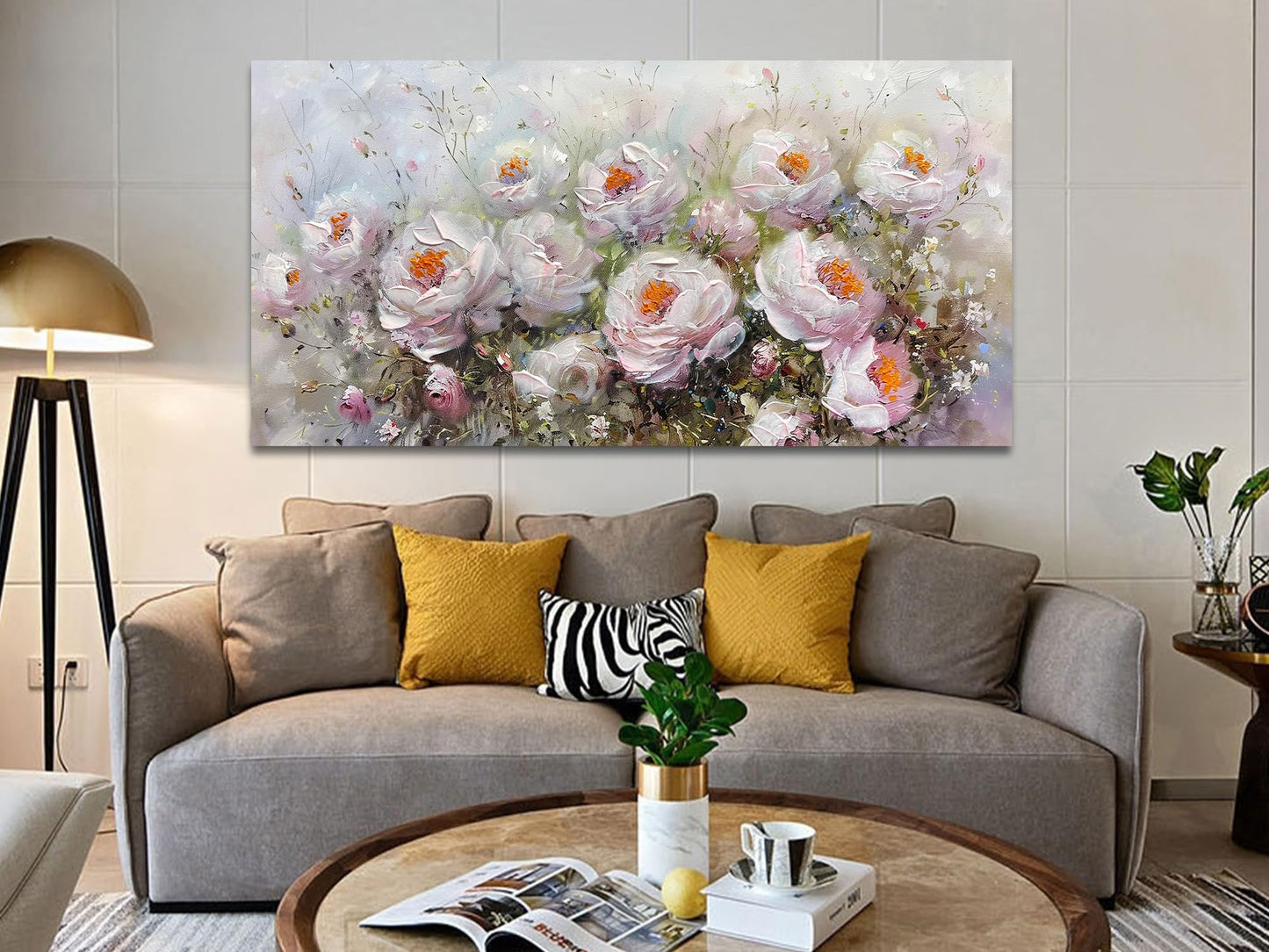 Anolyfi Textured Floral Painting Wall Decor, Flowers Canvas Wall Art Elegant Aesthetic Wall Art Decor for Living Room Bedroom Dining Room Hallway Office Home 48"x24"