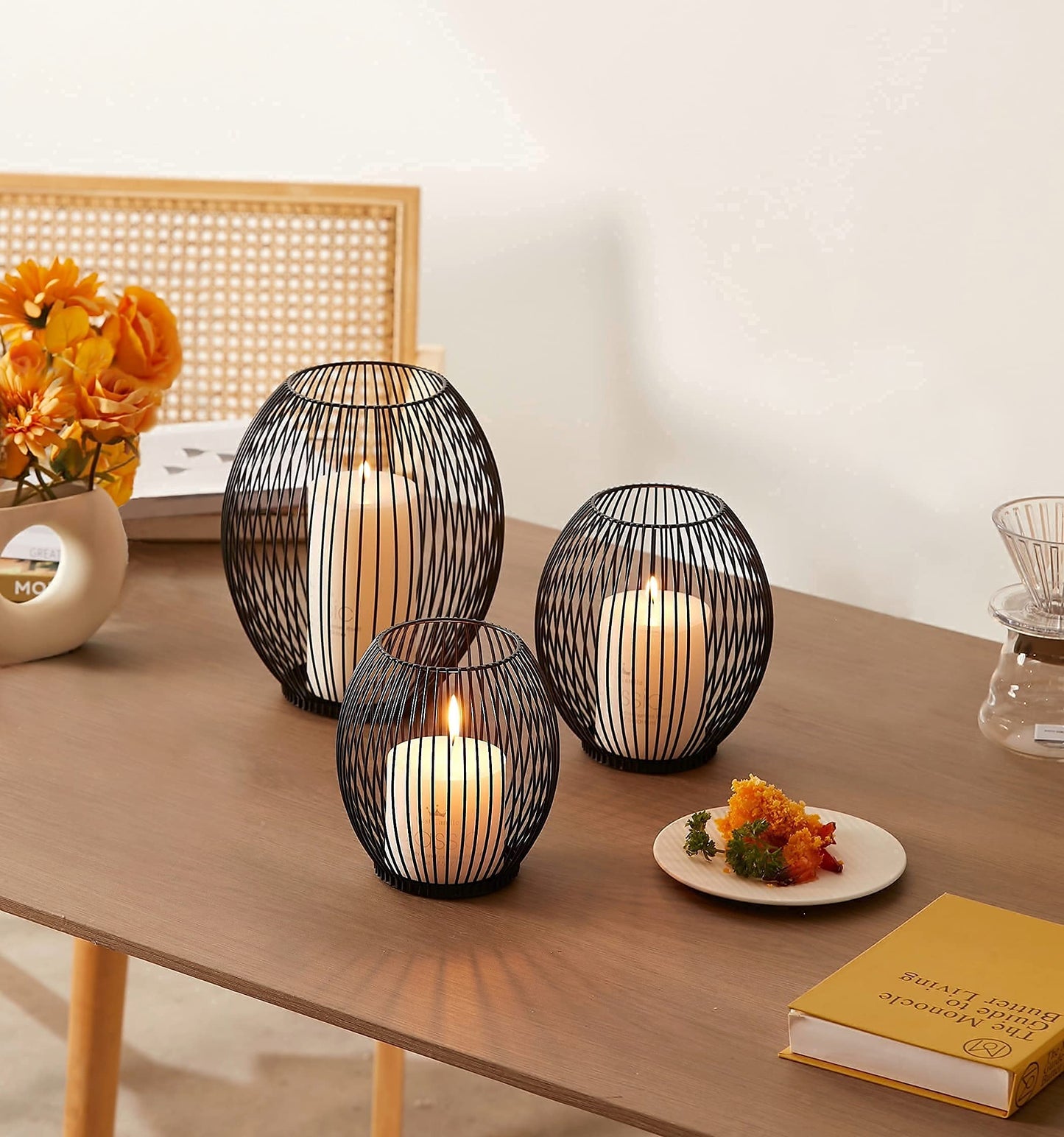 OLEEK Outdoor Candle Holder Decor Set - Black Candle Holder - Candles Holders for Table Centerpiece - Hurricane Candles Holder for Pillar Candles Cage Candle Holders Black Wire Decorative