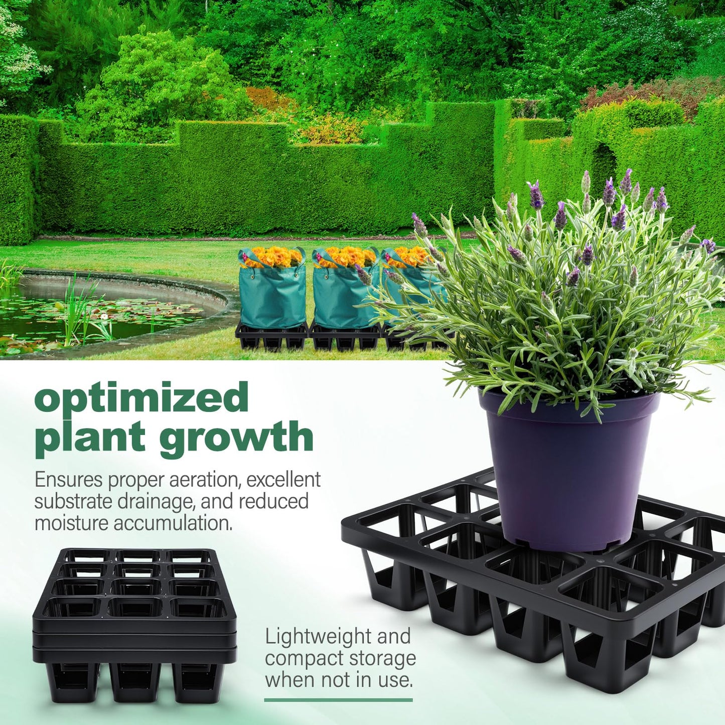 CroBlissful 7 Pcs Pot Holder Plant Stands 30 Gallons Large Capacity Outdoor Stands for Pots and Grow Bags Polypropylene Flowerpot for Improved Drainage and Aeration