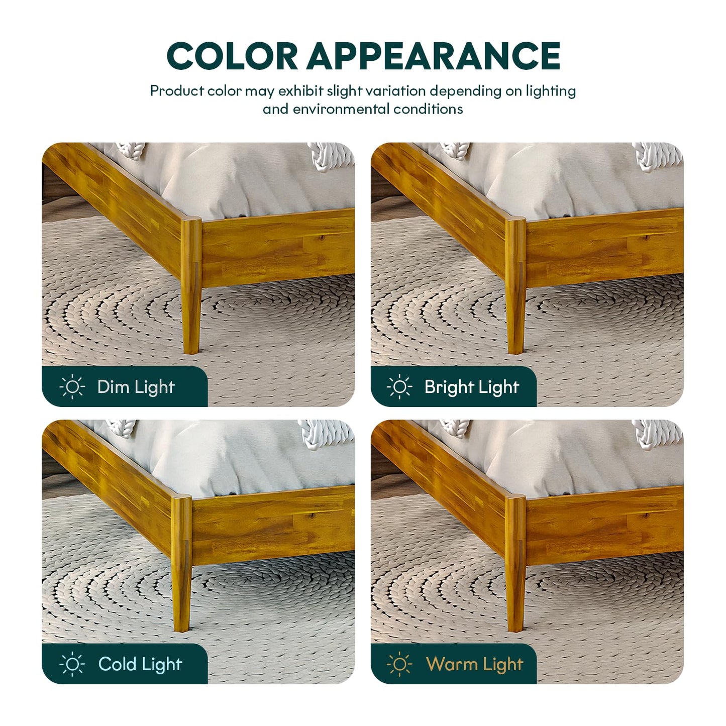 Bme Oliver Headboard Queen Size Bed Frame - 15-Inch Signature Design with Rattan Headboard, Bohemian and Mid Century Style, 12-Slat Wood Support, No Box Spring Needed - Easy Assembly, Caramel