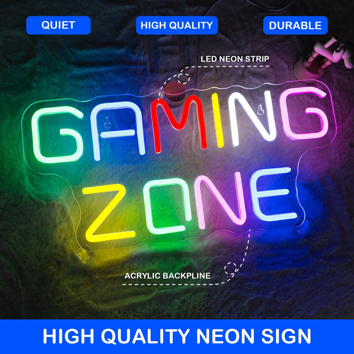 Horseneon Game Zone Neon Led Sign, Gaming Neon Signs for Wall Decor, Game Neon Lights Signs with USB Powered for Game Room, Game Zone, Bedroom, Gifts for Gamer (Multicolour)