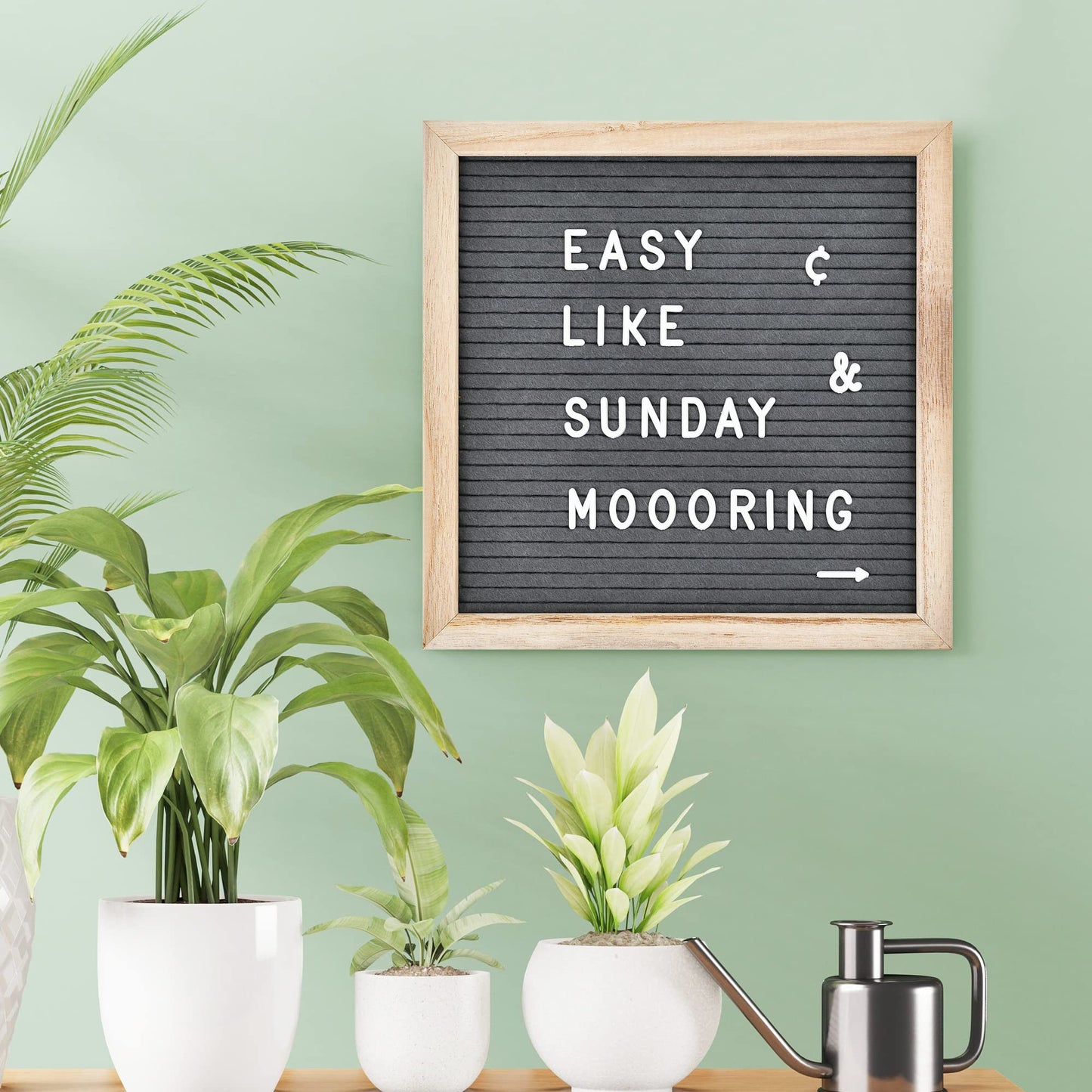 Felt Letter Board with 294 Letters, Numbers & Symbols - 10 x 10 inch Changeable Message Board with Wooden Frame Wall Mount Hook, Gray & Wood
