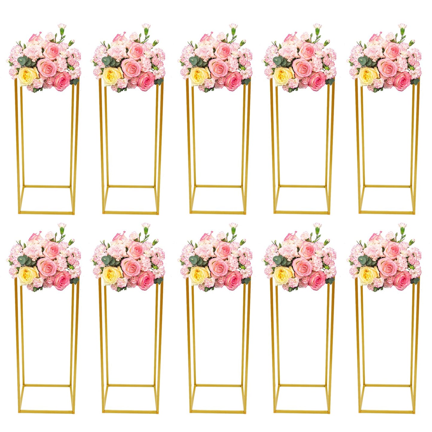 10 Pcs Gold Wedding Vases Centerpiece Stand, 23'' Party Table Centerpieces Metal Column Flower Stands Giant Flowers Decoration Metal Floor Column Geometric Rack for Weddings Birthday Party Decoration
