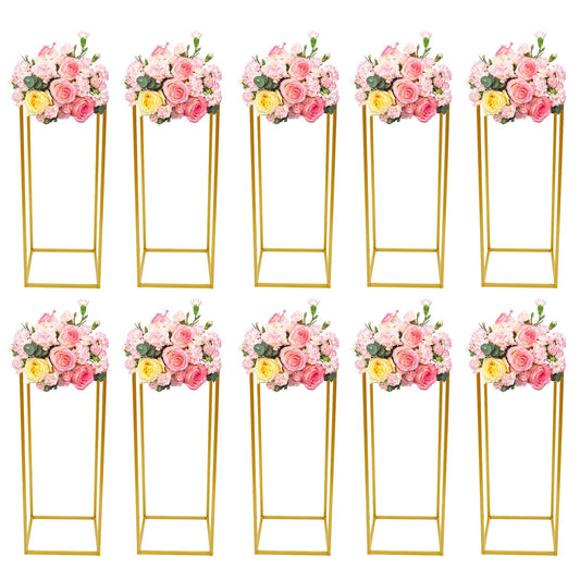 10 Pcs Gold Wedding Vases Centerpiece Stand, 23'' Party Table Centerpieces Metal Column Flower Stands Giant Flowers Decoration Metal Floor Column Geometric Rack for Weddings Birthday Party Decoration