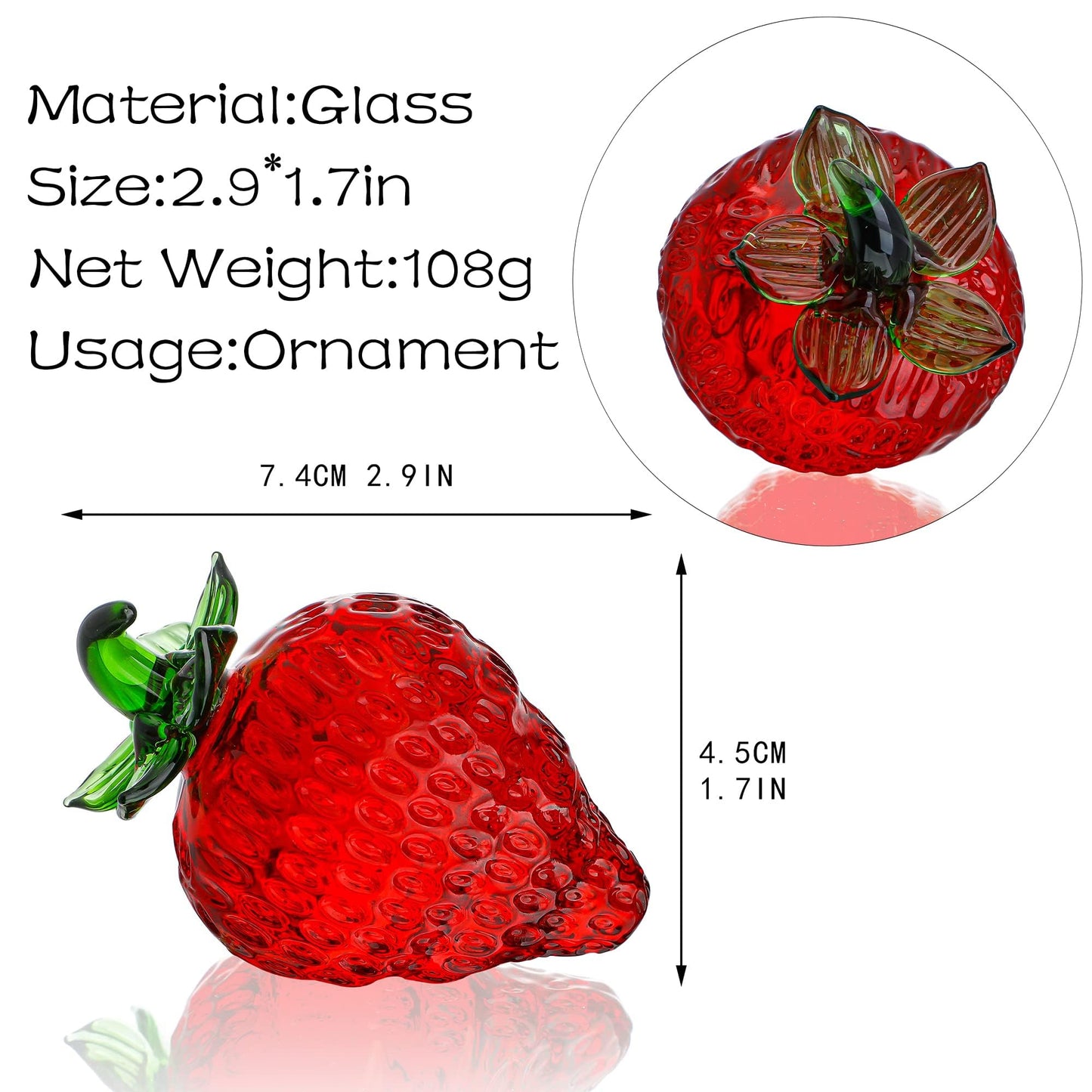 KRISININE Glass Red Strawberry Figurine Crystal Fruit Collectibles Art Glass Fruits Decoration for Home Office Strawberry Kitchen Decor for Women
