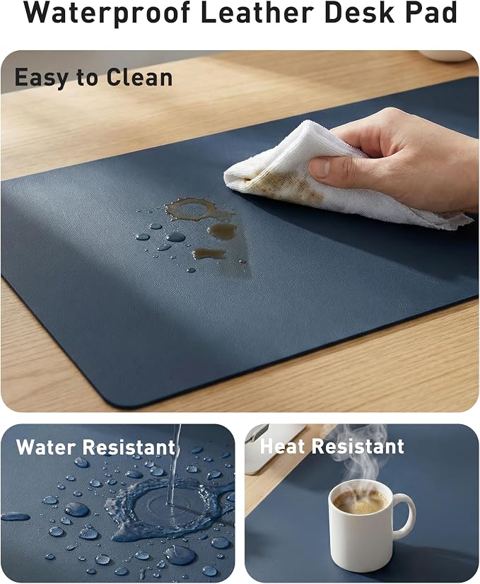 Aothia Faux Leather Desk Mat - Large Mouse Pad, Non-Slip PU Leather Blotter, Waterproof Writing Surface for Office and Home (Dark Blue, 42" x 17")
