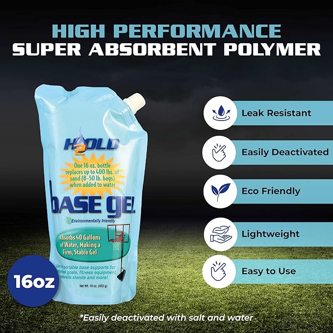 BaseGel Polymer for Basketball Goal and Outdoor Indoor Sign Hoops Bases, Perfect Replacement for Sand and Sandbags to Anchor Portable Sports Pools Baskets, Easy to Use and Apply with Water, 16 oz