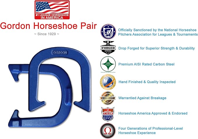 Gordon Professional Pitching Horseshoes - NHPA Sanctioned for Tournament Play - Drop Forged Construction - One Pair (2 Shoes) - Medium Weight