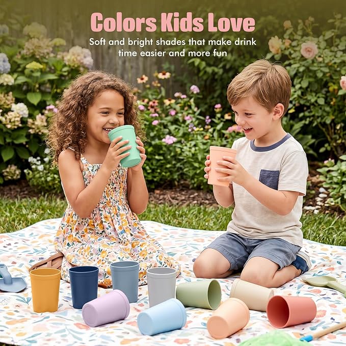 MASTERCOOK 12 Pcs. Small Reusable Cups –8 oz Unbreakable Drinking Glasses -Toddler Cups for Water, Juice, Milk–BPA Free Stackable Tumblers Plastic Cup set for Kitchen, Picnics, Parties- Kid-Friendly