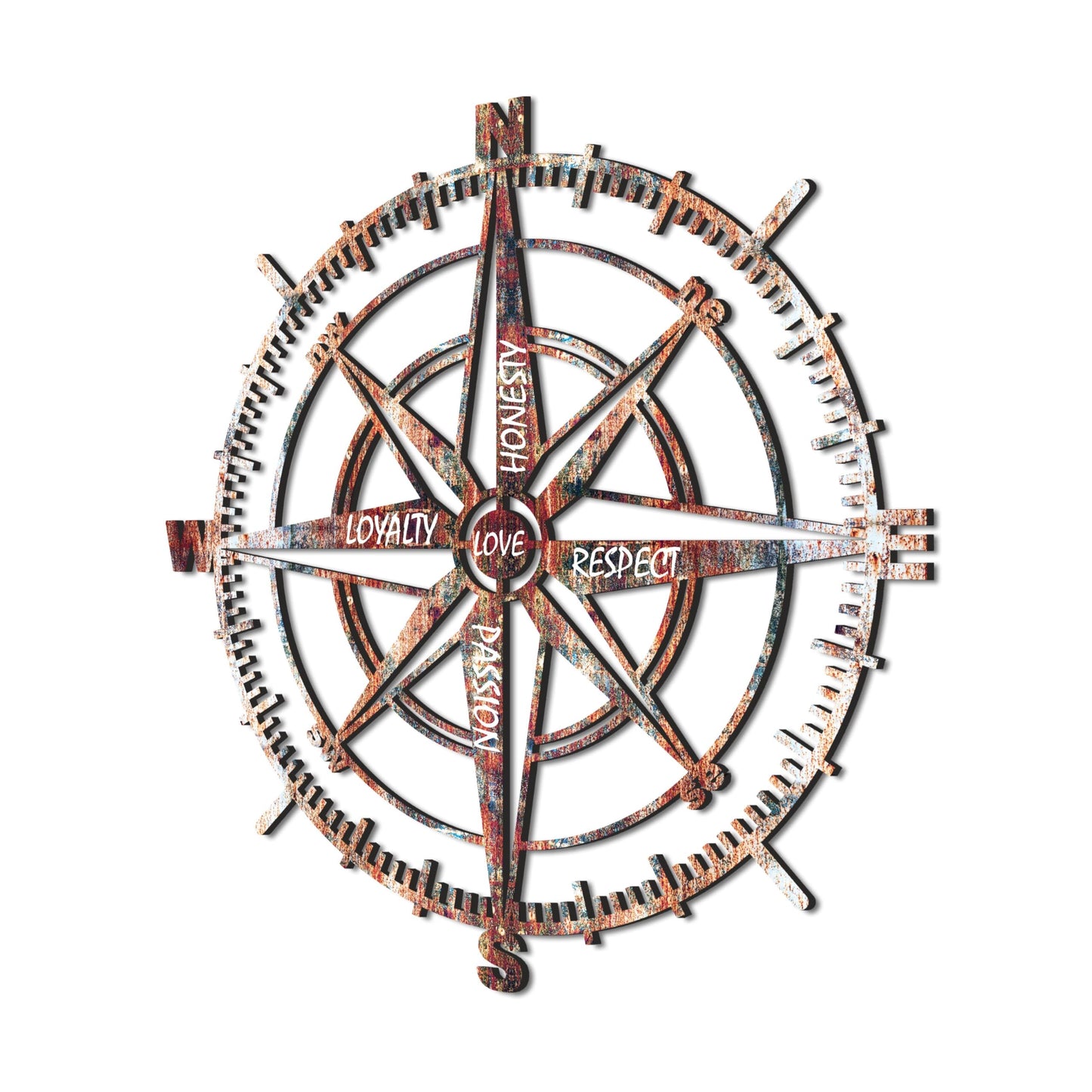 Venovez Compass Wall Decor with Inspirational Words Laser-Cut Metal - Wood Art with Digital Print, Nautical Home Decoration for Living Room, Office, or Gifts