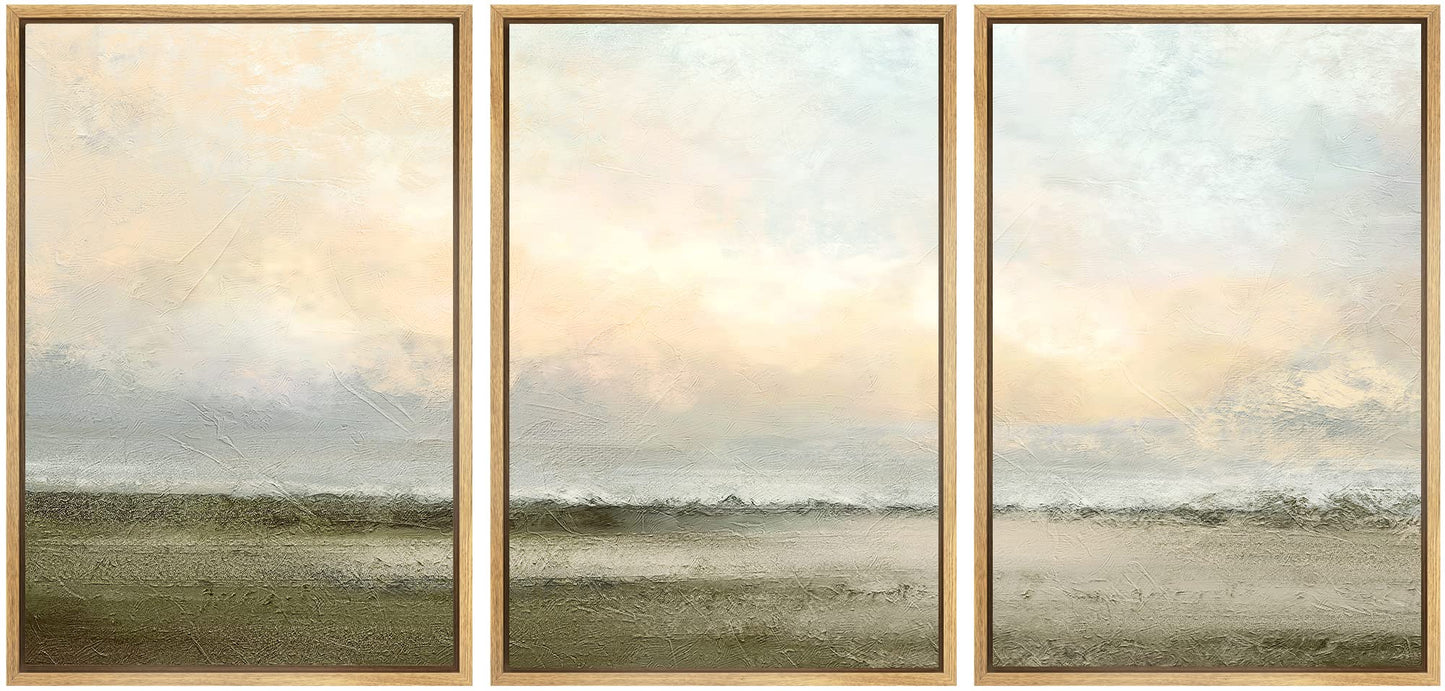 SIGNWIN Framed Canvas Print Wall Art Set Minimal Pastel Sunset Desert Landscape Nature Abstract Illustrations Modern Art Decorative Nordic for Living Room, Bedroom, Office - 16"x24"x3 Natural