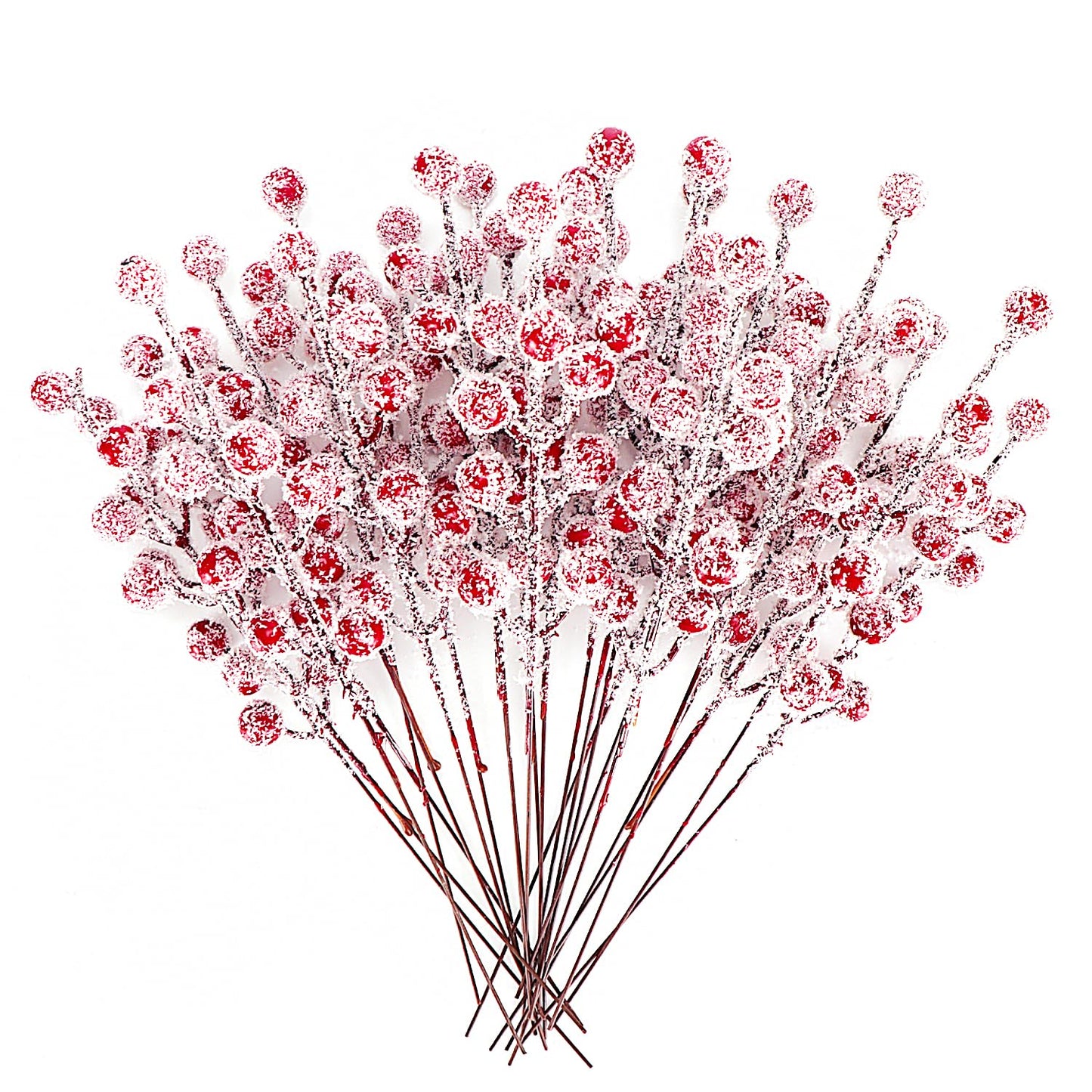 24Pcs Artificial Berry Picks Snow Sprays Christmas Frosted Holly Berry Stems Twigs Winter Branches for Christmas Tree Fillers Decor Holiday Arrangement Wreaths Garland Crafts DIY Ornaments (Red)