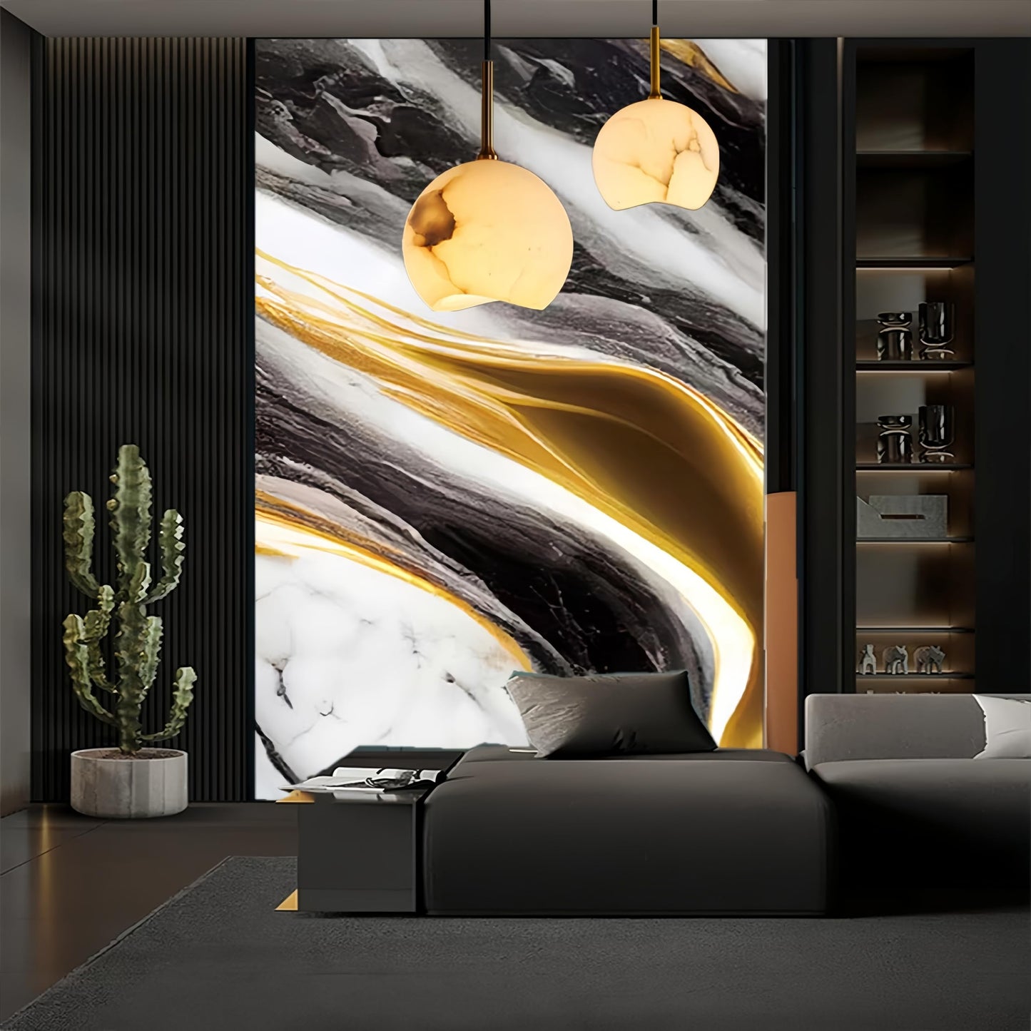 mwpqbd Wallpaper Kitchen Cooktop Oil Resistant Sticker Furniture Renovation Sticker Living Room TV Background Marble Texture Light Luxury Wallpaper Self-Adhesive (Black Gold Grain)